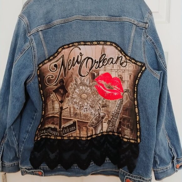 PINK Victoria Secrets Jean Jacket Repurposed Size Large - Picture 3 of 9
